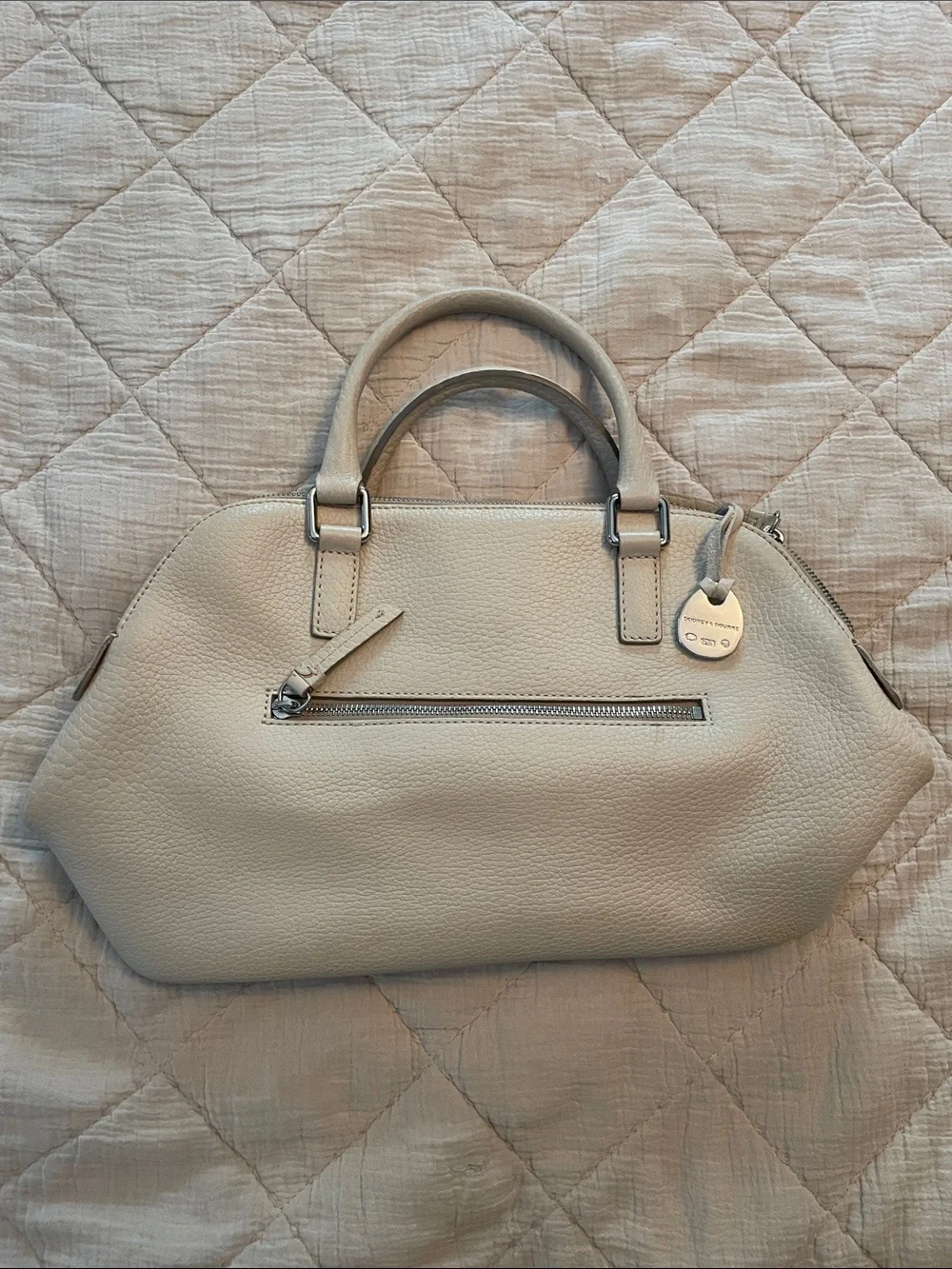 Dooney & Bourke Beige Leather Satchel with Turquoise Charm - Picture 2 of 4